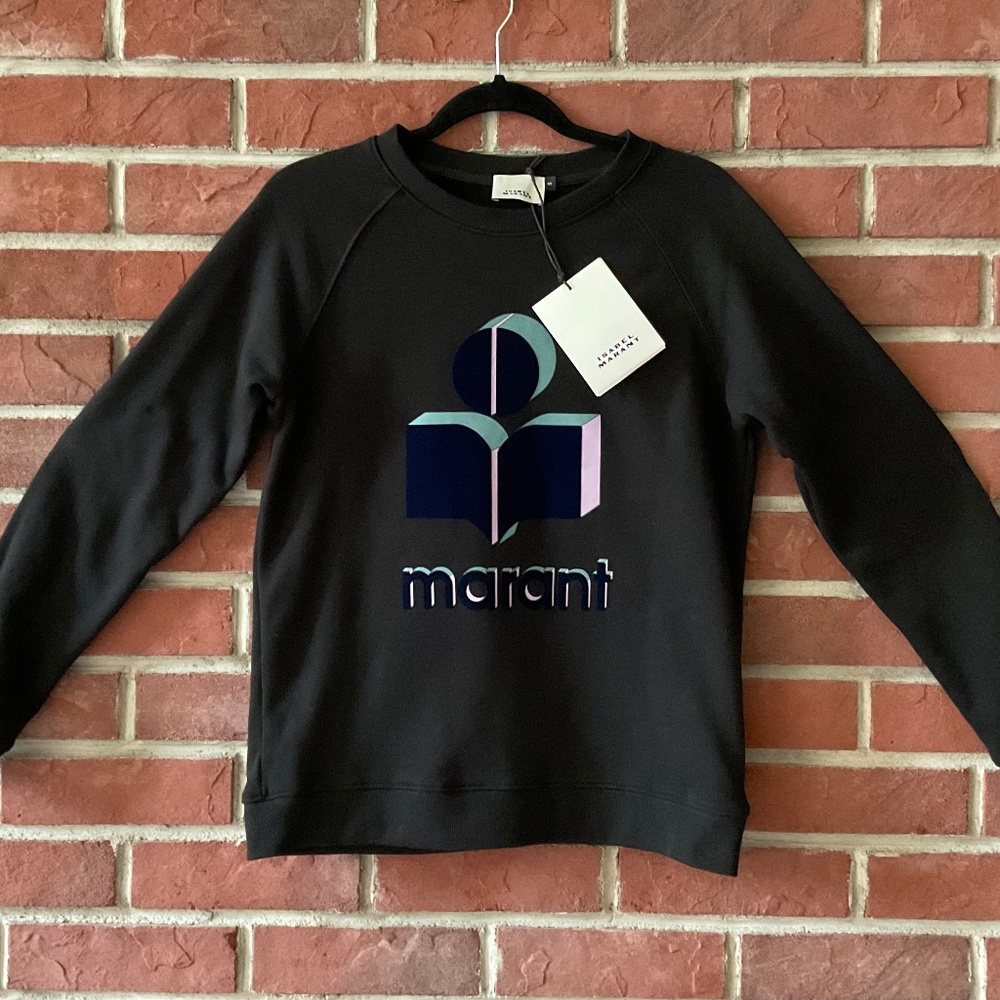 Isabel Marant Etoile Black Cotton Logo Sweatshirt Size S NWT